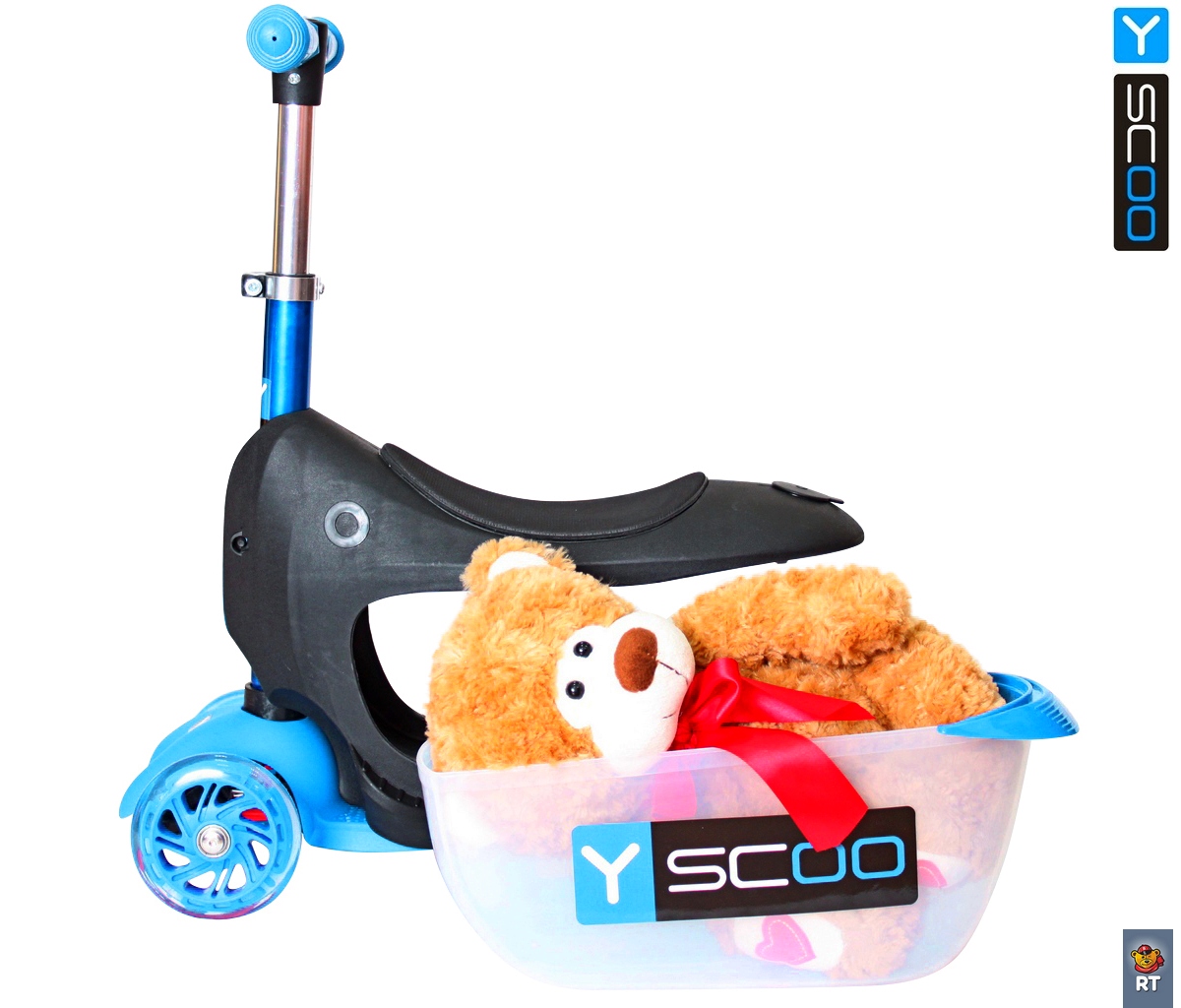 Каталка-самокат 3 в 1 Y-Scoo Mini Jump&Go, голубой, со светящимися колесами  